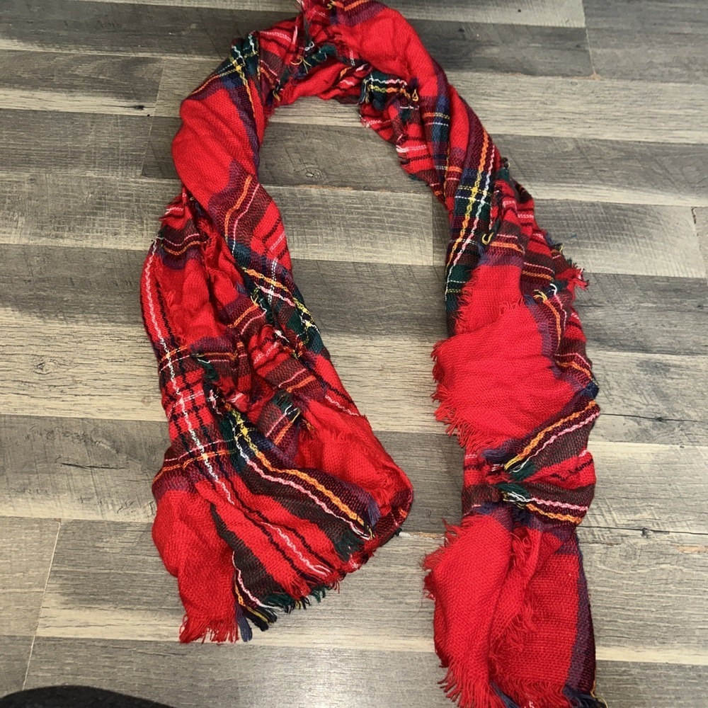 Old Navy Scarf Colors Front Plaid Red Green Blue Yellow One Size